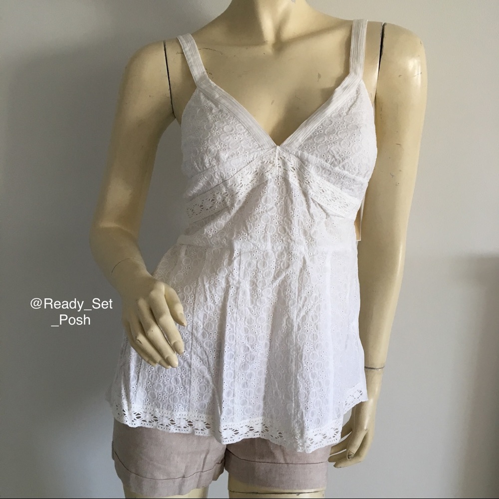 Michael Kors petite white eyelet tank top ties back